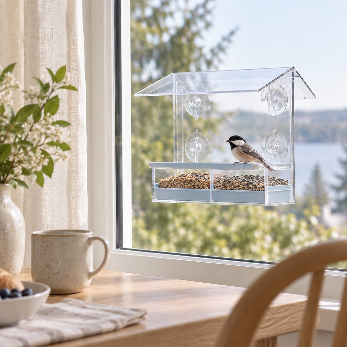Rain-Shelter Window Bird Feeder