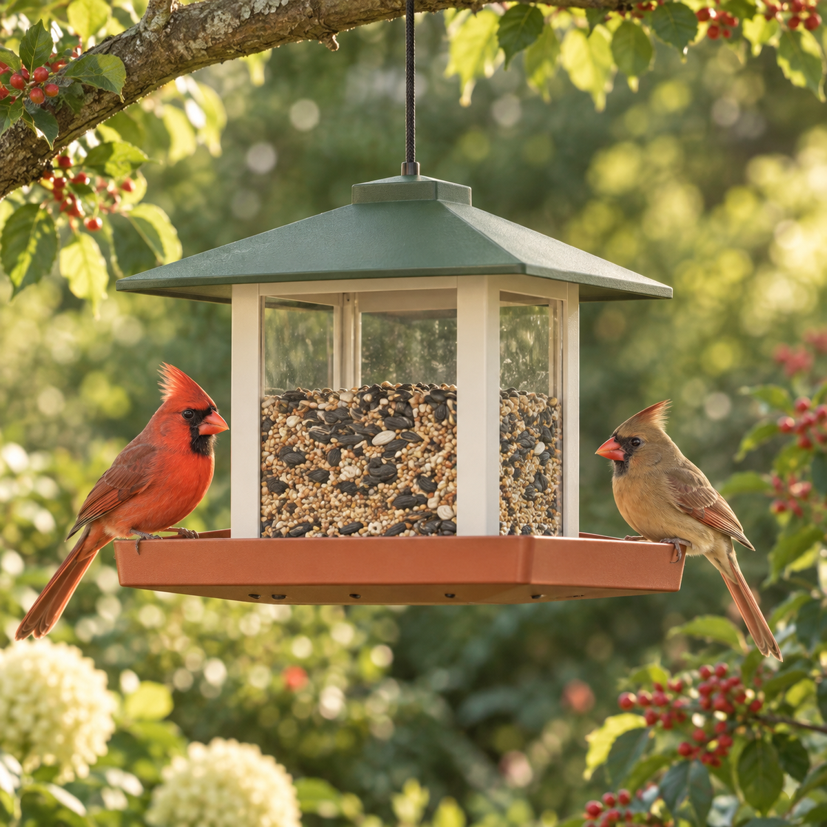 Covered Cardinal Platform Feeder