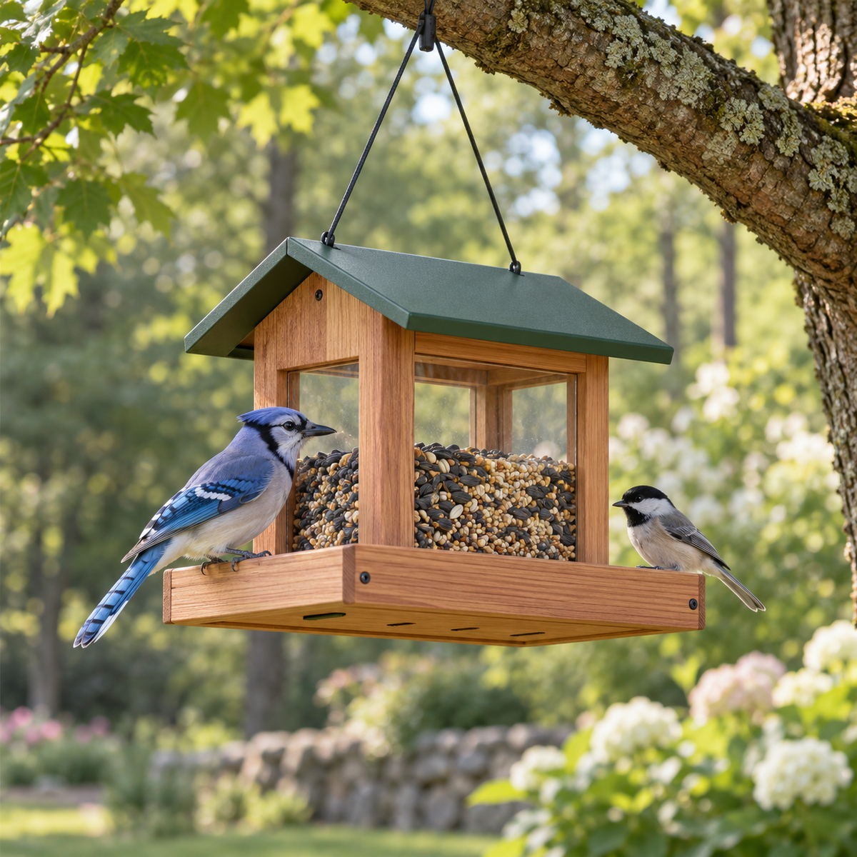 Wooden Cottage Hopper Bird Feeder