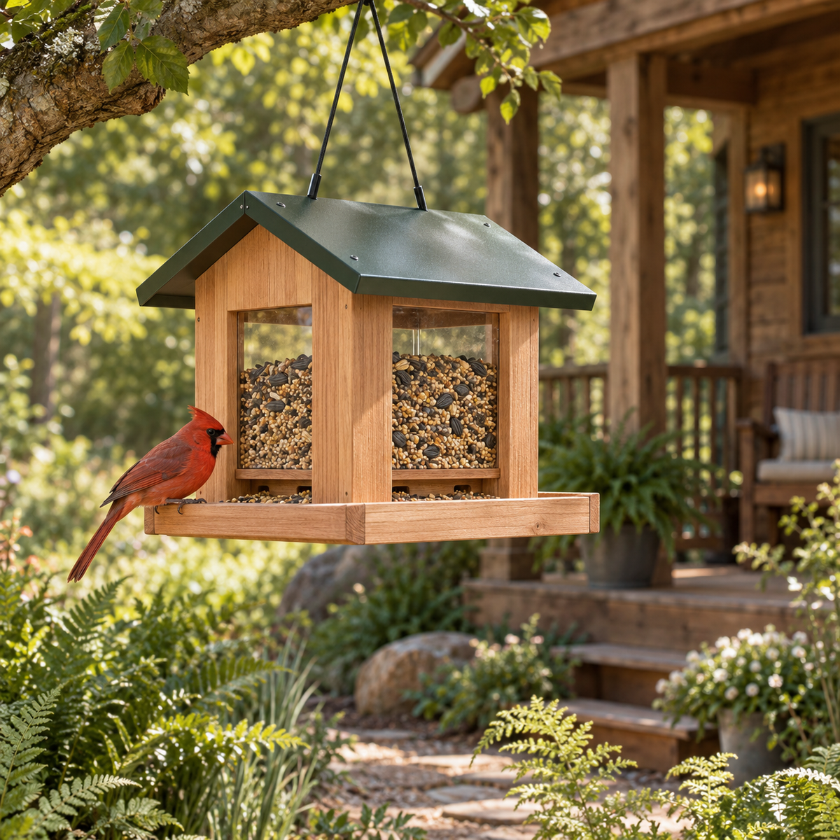 Wooden Cottage Hopper Bird Feeder