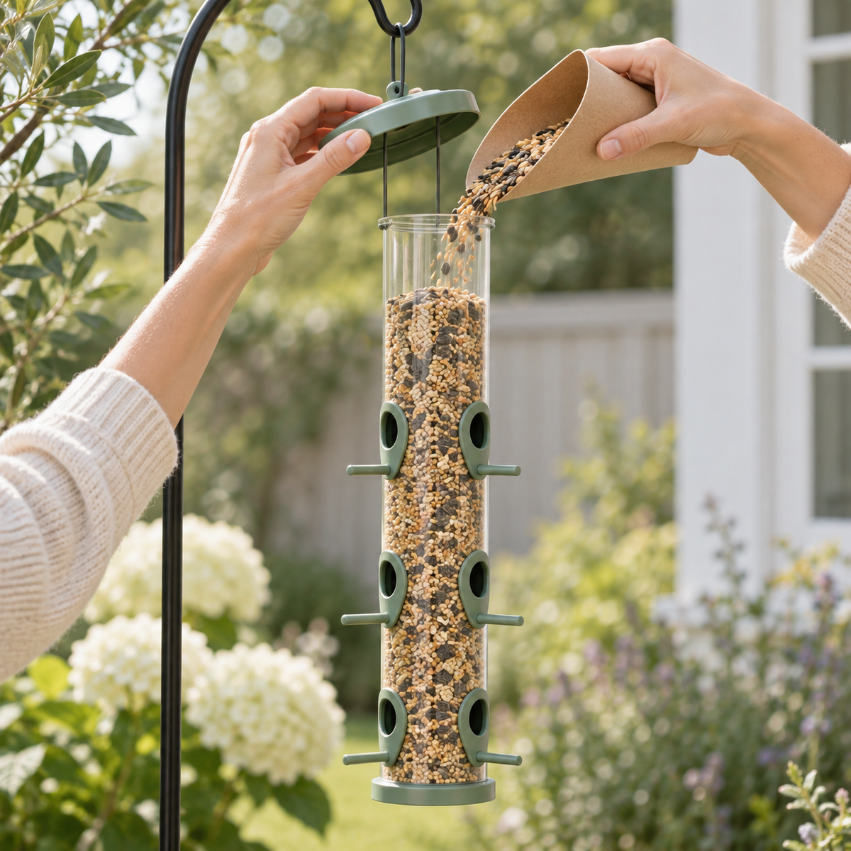 Six-Port Hanging Tube Bird Feeder