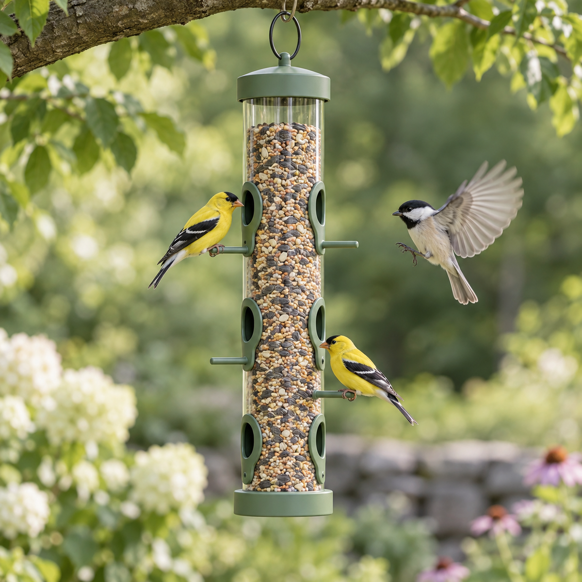Six-Port Hanging Tube Bird Feeder