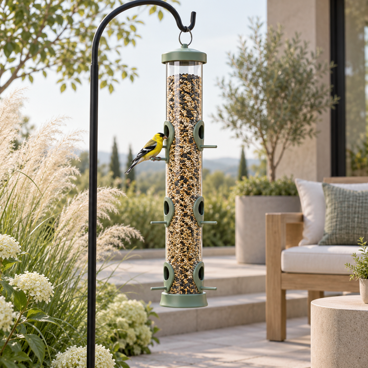 Six-Port Hanging Tube Bird Feeder