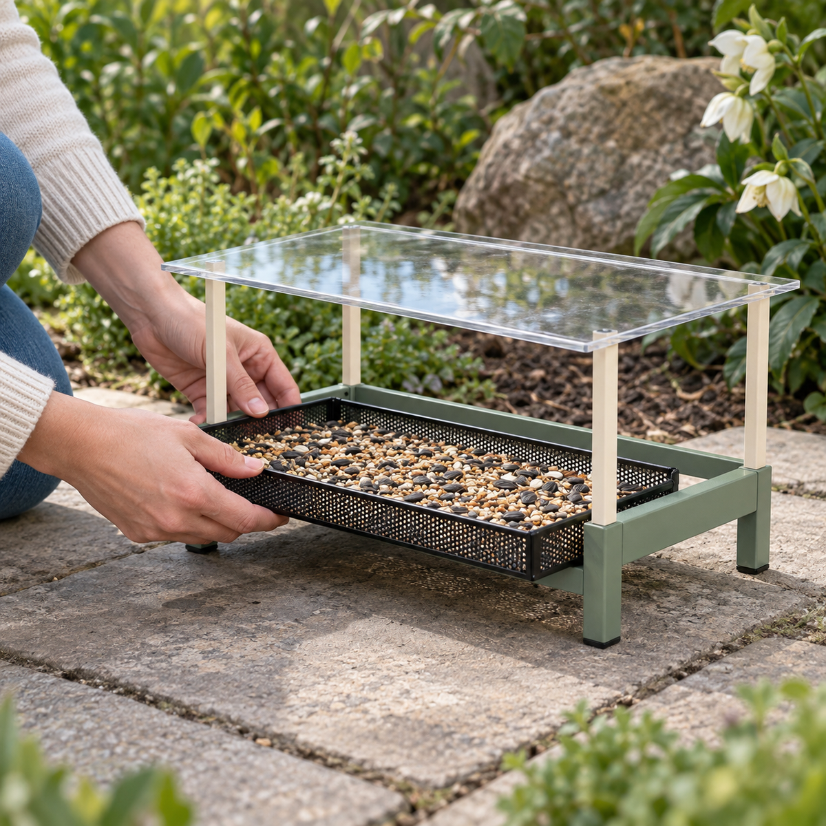 Covered Ground Platform Bird Feeder