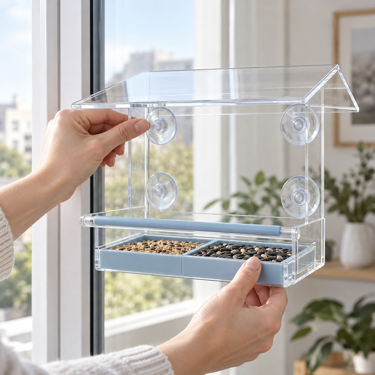 Rain-Shelter Window Bird Feeder
