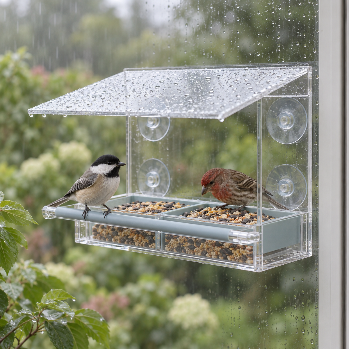 Rain-Shelter Window Bird Feeder